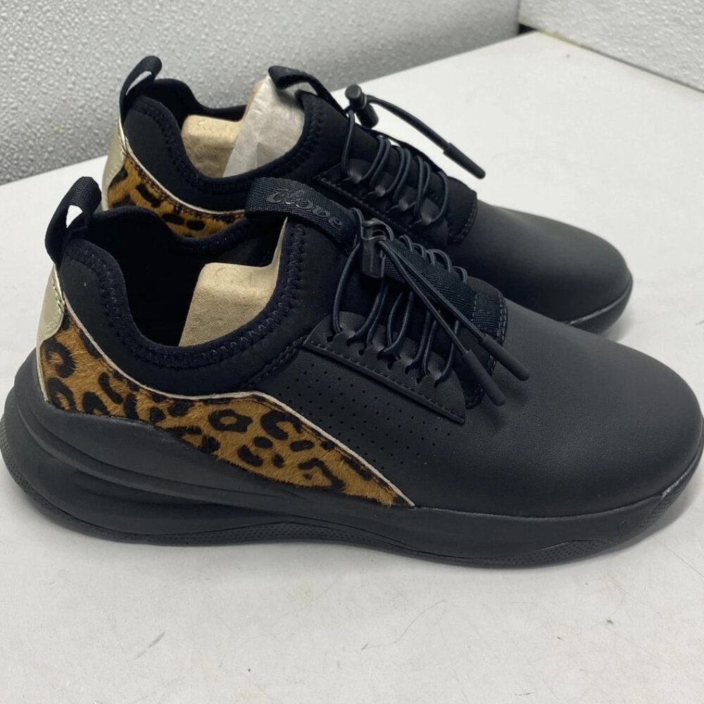 NEW CLOVE Classic Comfort Leather Sneaker Unisex W8.5, M7 In Black/ Leopard